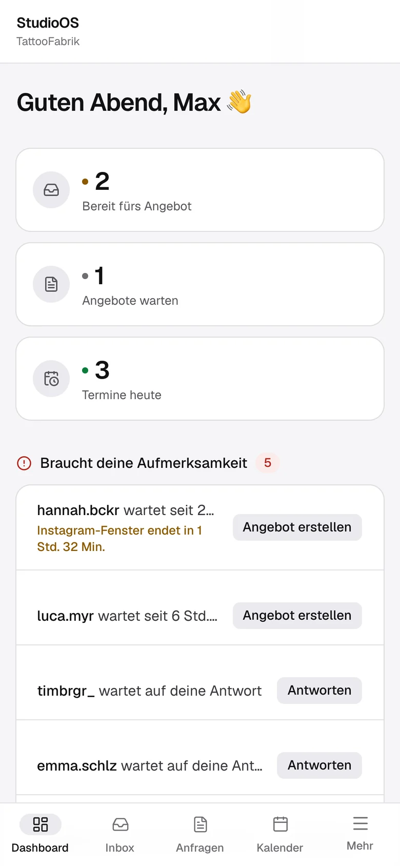 StudioOS auf dem Handy